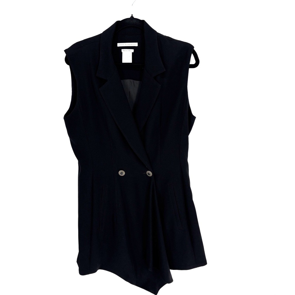 VTG Anne Pinkerton Long Cinched Waist Vest Womens 10 V Neck‎ Waterfall Detail